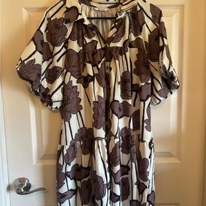 Tiered Mini Dress with Brown Floral Print